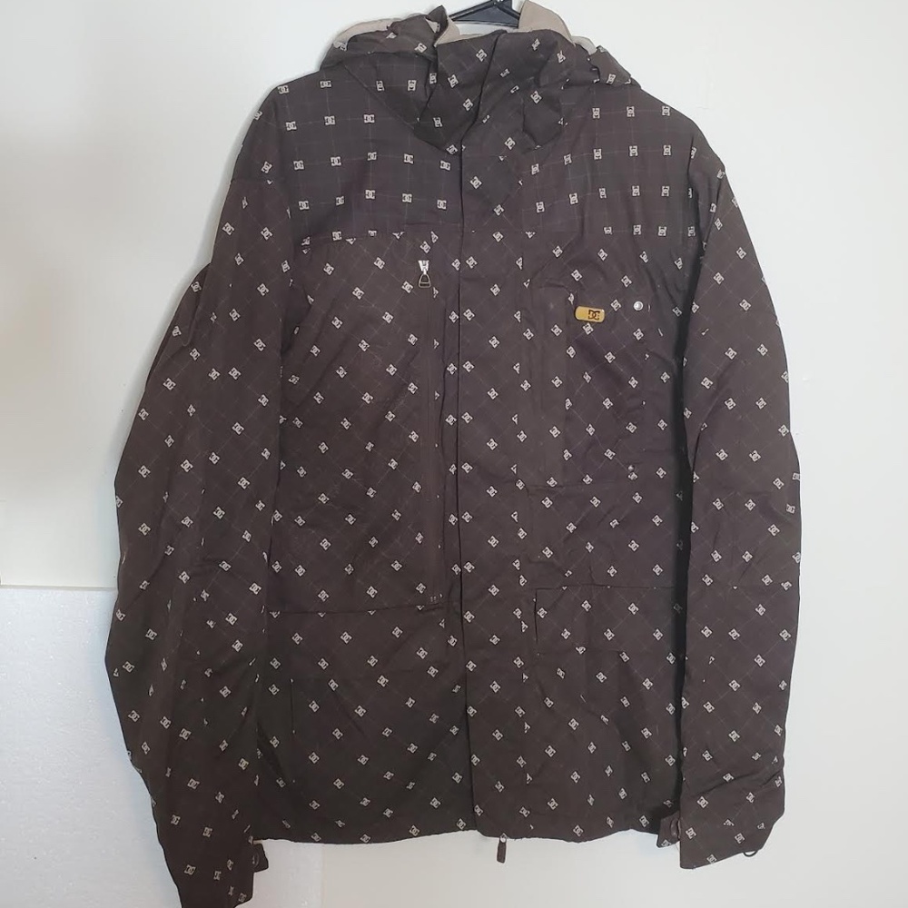Vintage DC Exotex 5000 Jacket Unisex Size: S; AOP Brown; Many Pockets Gaiter Y2K